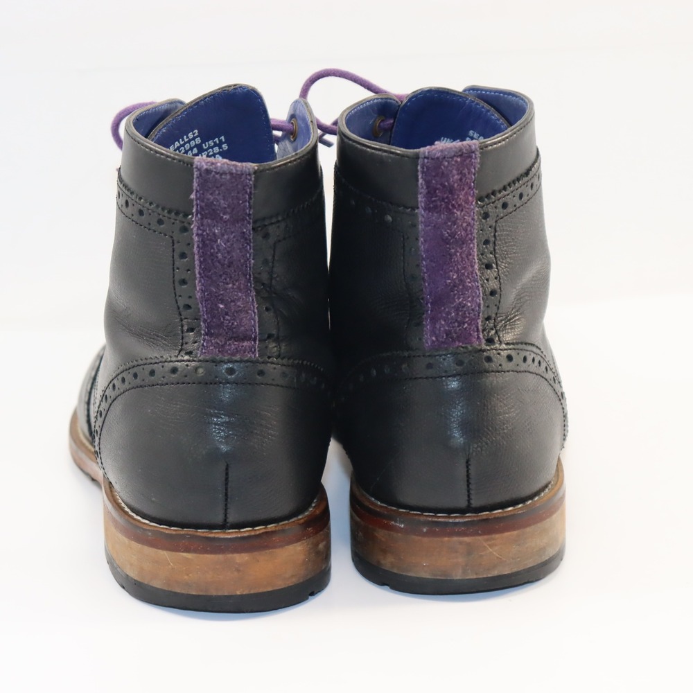 Ted Baker Sealls 2 Wingtip Boots Mens 11 Black Leather Purple Brogue SEALLS2 - Picture 4 of 6